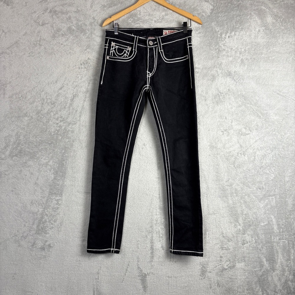 True Religion Jeans Slim Leg Size 30 Black White Contrast Stitch Y2K Grunge